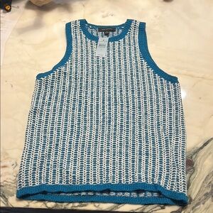 Ann Taylor Blue and White Knit Tank Top